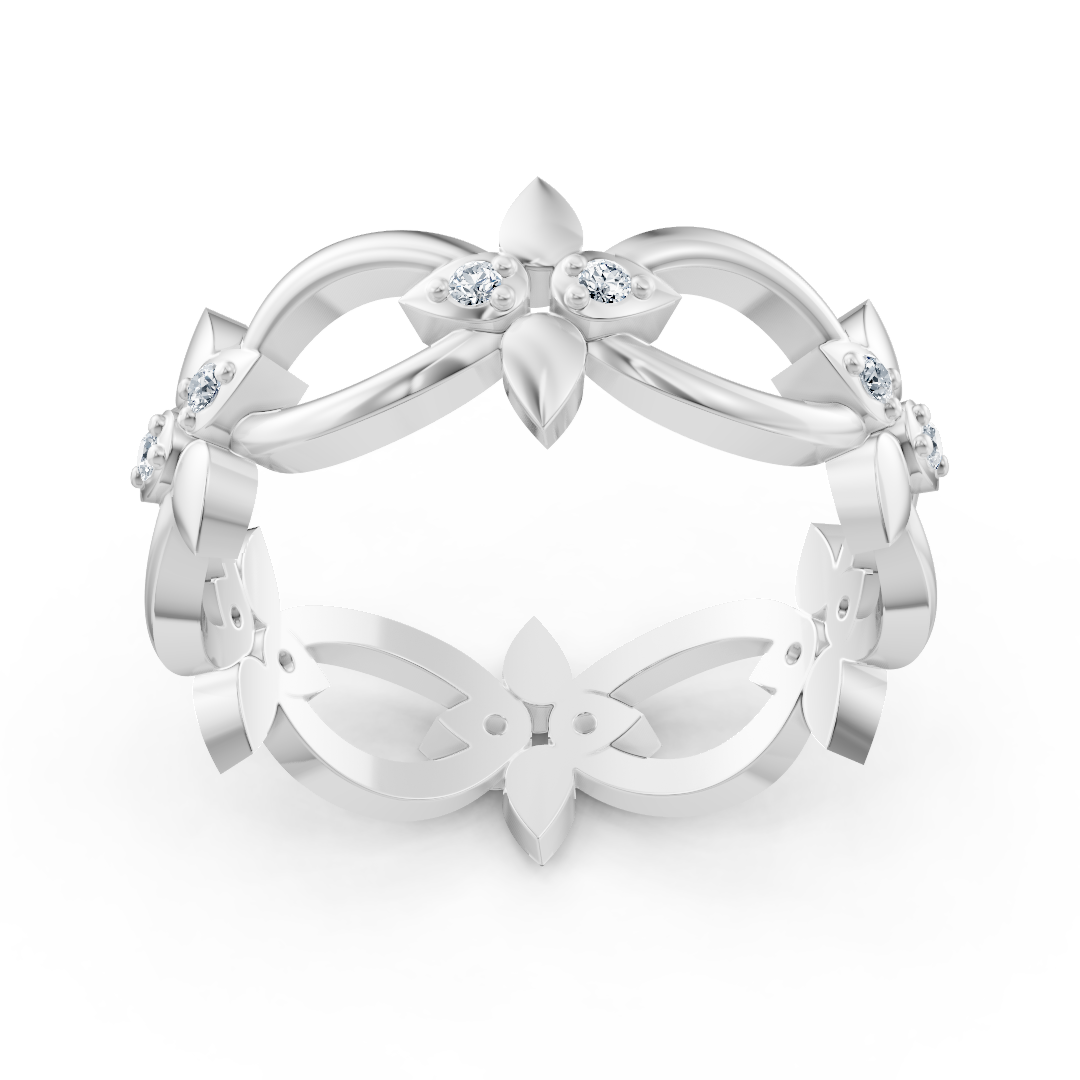 Delicate flower ring in 14K white gold with 12 lab-cut diamonds