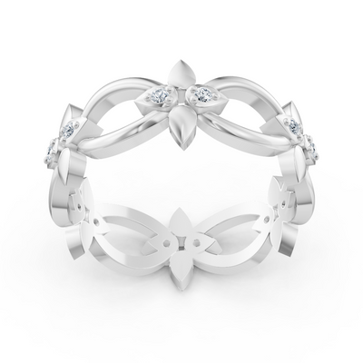 Delicate flower ring in 14K white gold with 12 lab-cut diamonds