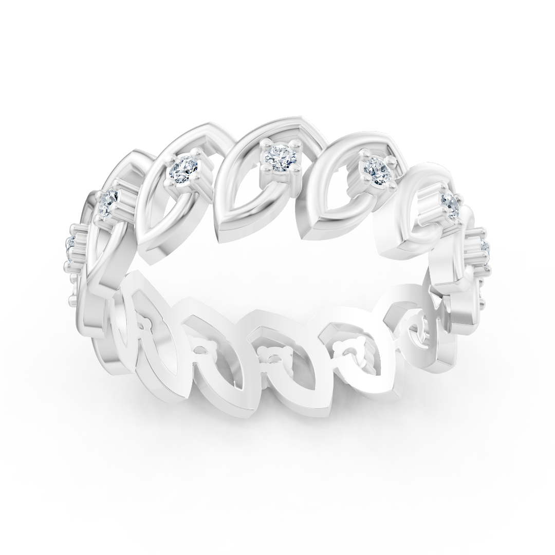 Weißgoldring aus 14K mit 14 Labordiamanten in Blattform - hochwertiger Schmuck von Rosy Lab Diamonds