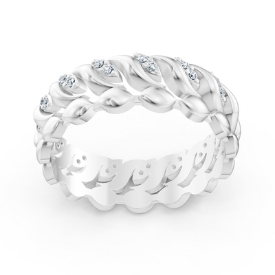 Anneau feuille en or blanc 14 carats avec 30 diamants de laboratoire