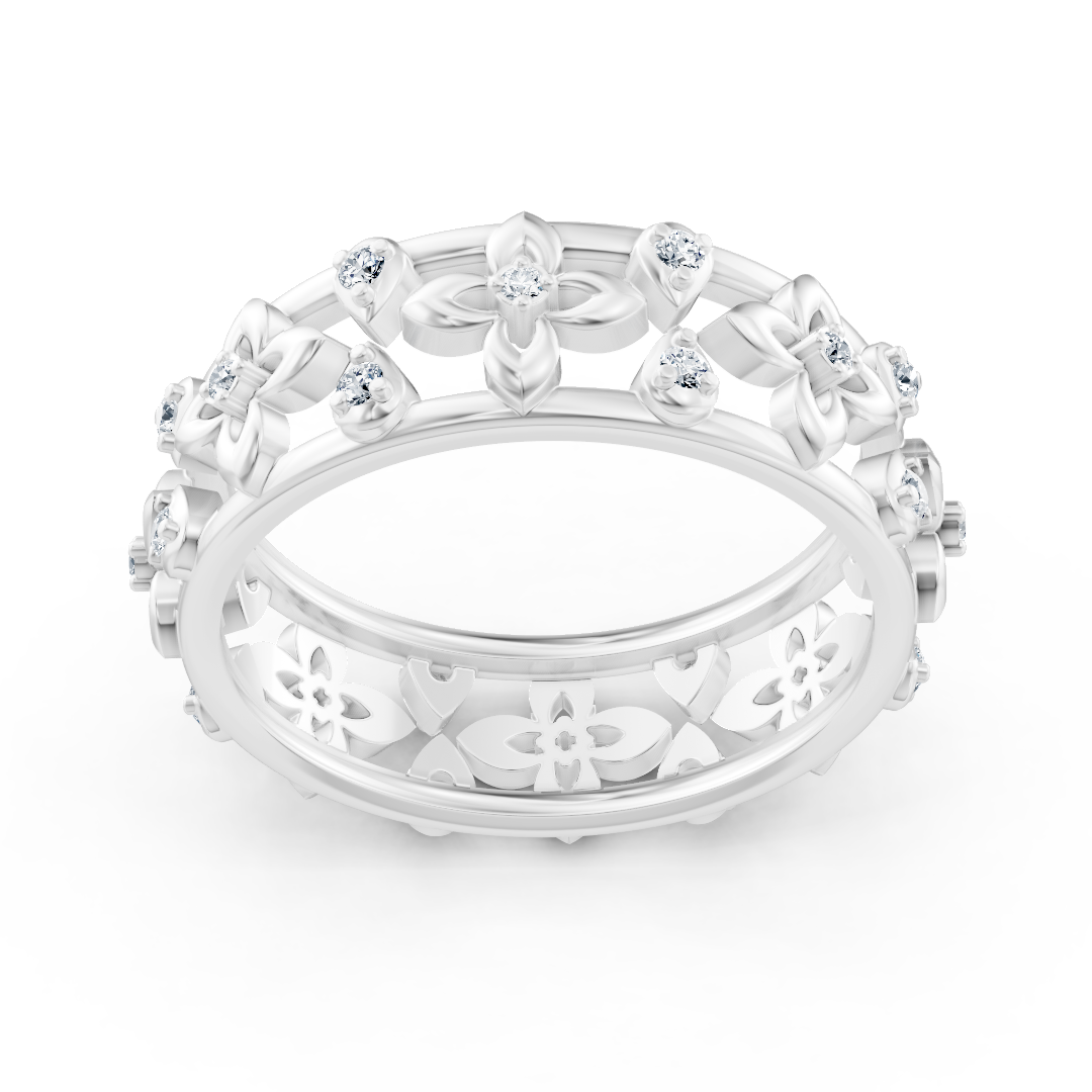 Bague en diamant floral en Or Blanc 14 carats avec diamants de laboratoire – Bijoux haut de gamme de Rosy Lab Diamonds