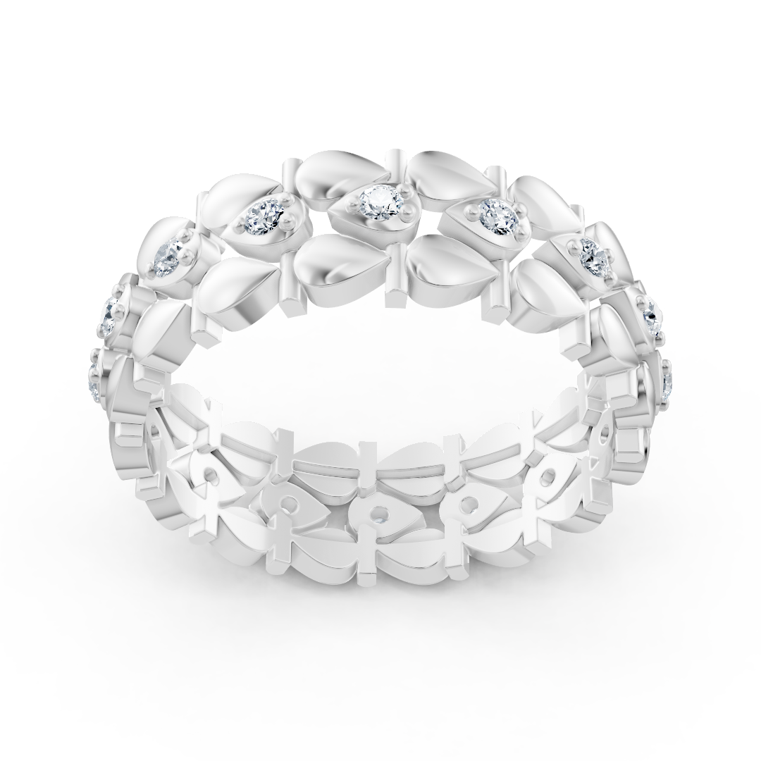Diamond Ring with Leaf Pattern in 14K White Gold - high-quality Jewelry from Rosy Lab Diamonds