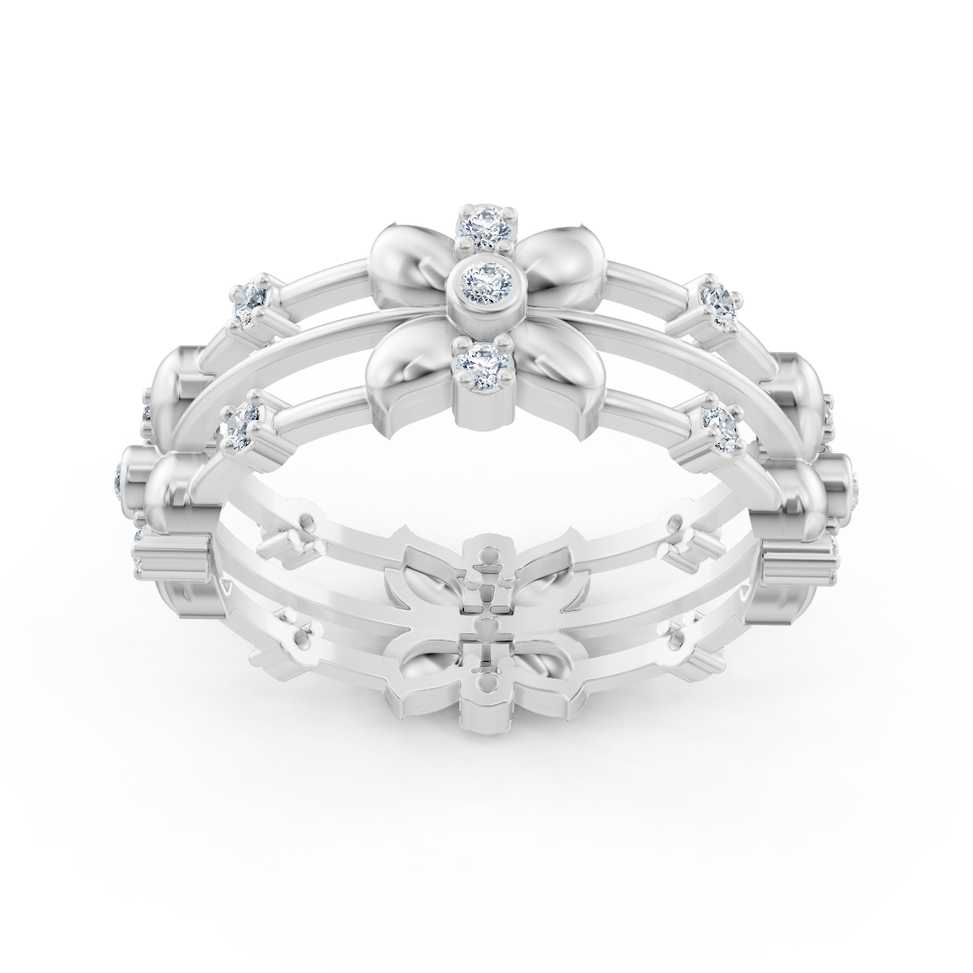 Weißgoldener Floraldetail-Ring mit Labordiamanten