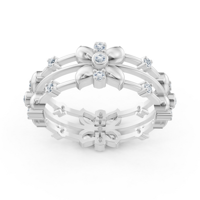 Weißgoldener Floraldetail-Ring mit Labordiamanten
