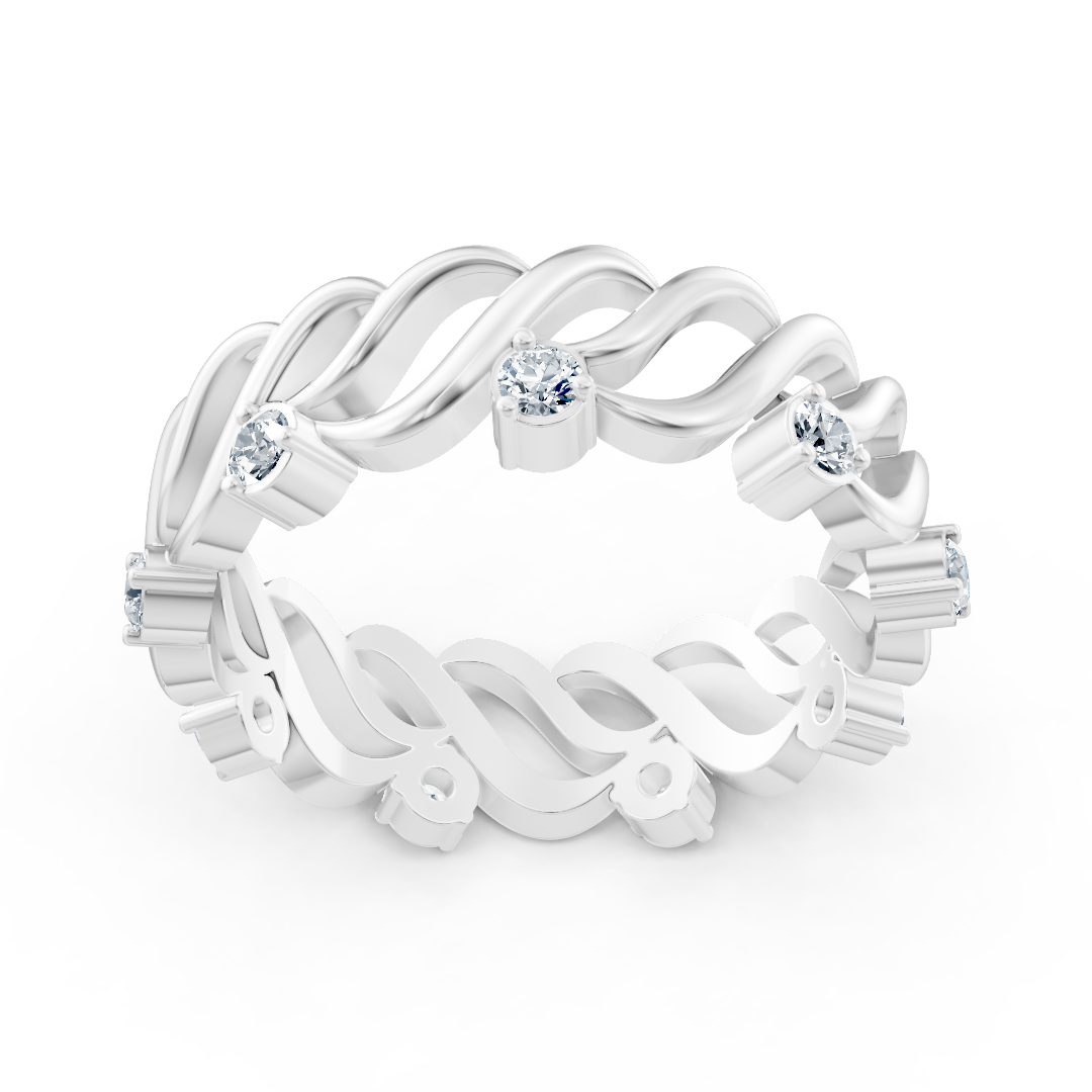 White gold ring with a wave pattern and lab-grown diamonds – high-quality Jewelry from Rosy Lab Diamonds