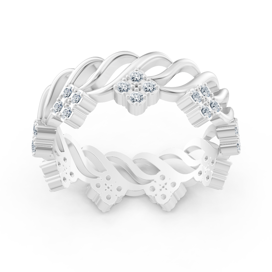 Weißgoldring mit Blütenstruktur und Labordiamanten