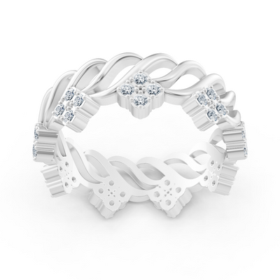 Weißgoldring mit Blütenstruktur und Labordiamanten