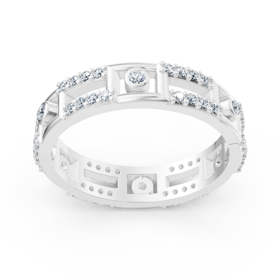Bague moderne en or blanc avec diamants de laboratoire au double aspect – Bijoux haut de gamme de Rosy Lab Diamonds