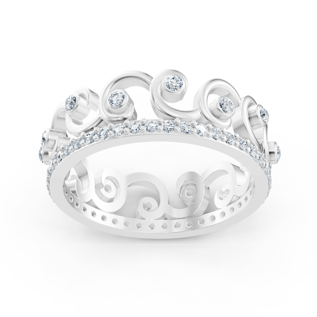 Weißgoldring mit Labordiamanten und Ornamentstruktur