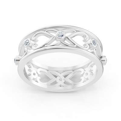 Weißgoldring mit Herzornamenten und Labordiamanten