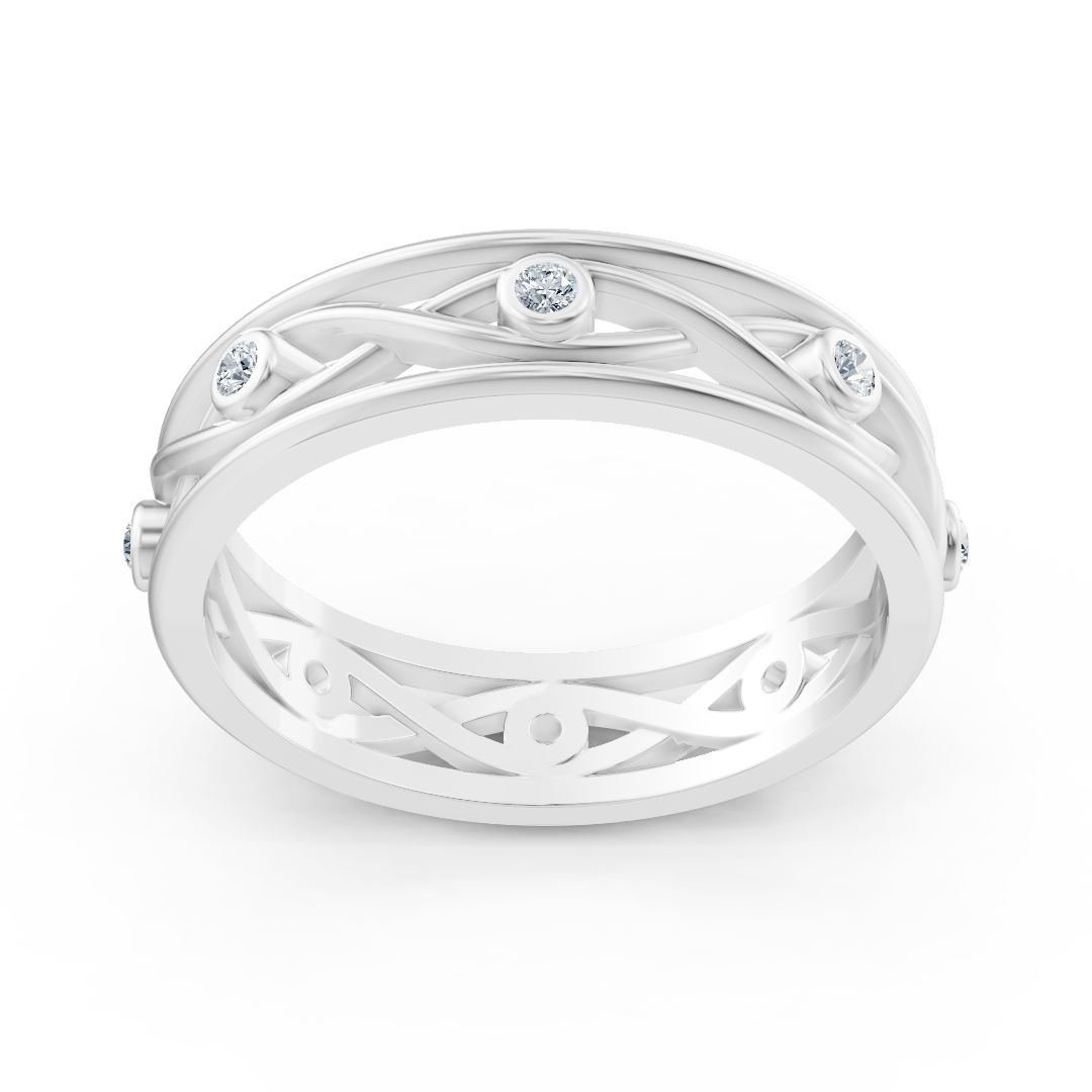 Weißgoldring mit Flechtmuster und Labordiamanten