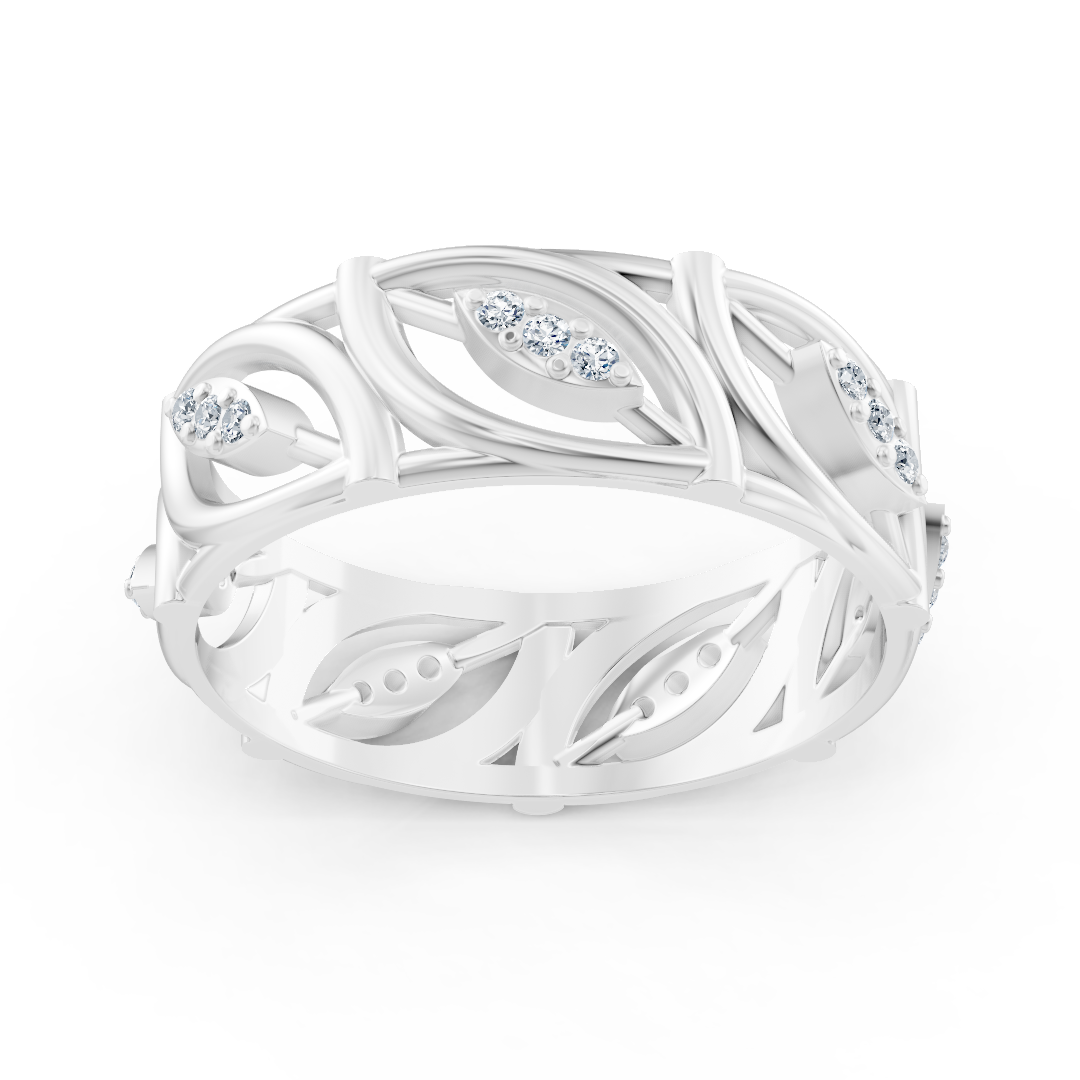 White gold ring with a curved design and lab-grown diamonds – high-quality Jewelry from Rosy Lab Diamonds