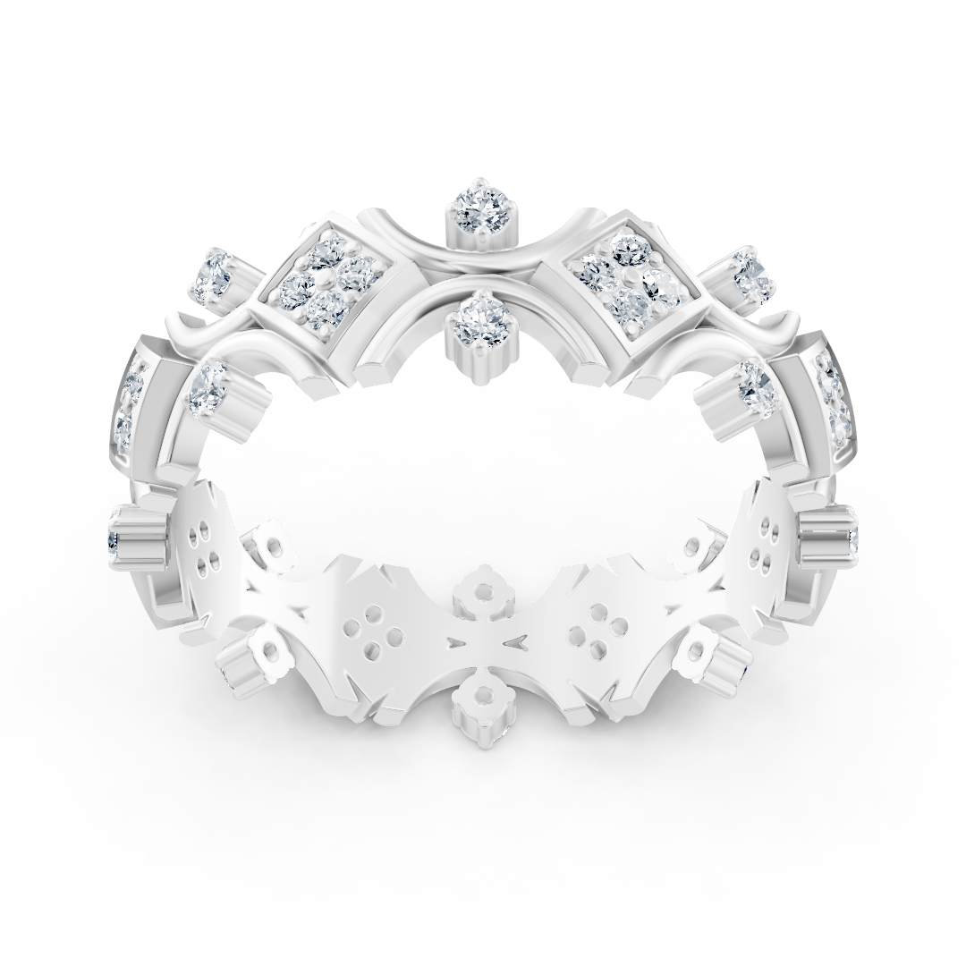 Statement white gold ring with pavé- and prong-set lab-grown diamonds - high-quality Jewelry from Rosy Lab Diamonds