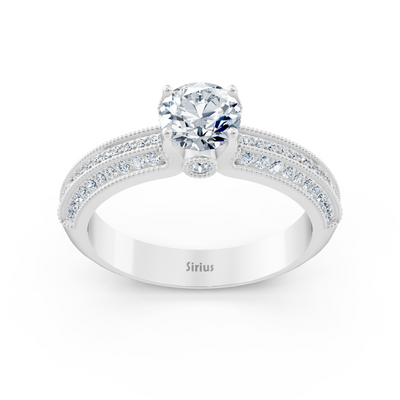 Magnificent white gold ring with brilliant pavé and central lab diamond