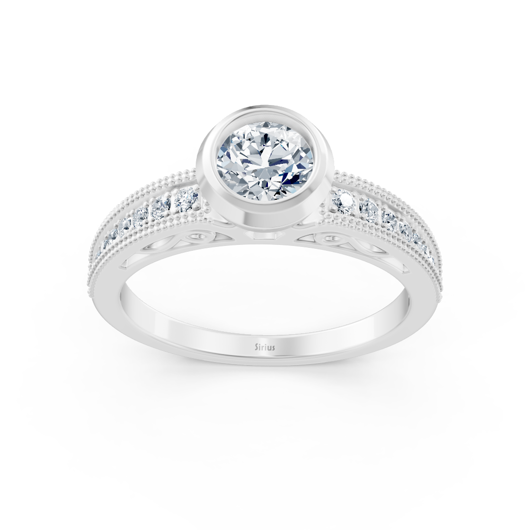 Vintage-inspired white gold ring with bezel setting and lab-grown diamond - high-quality Jewelry from Rosy Lab Diamonds