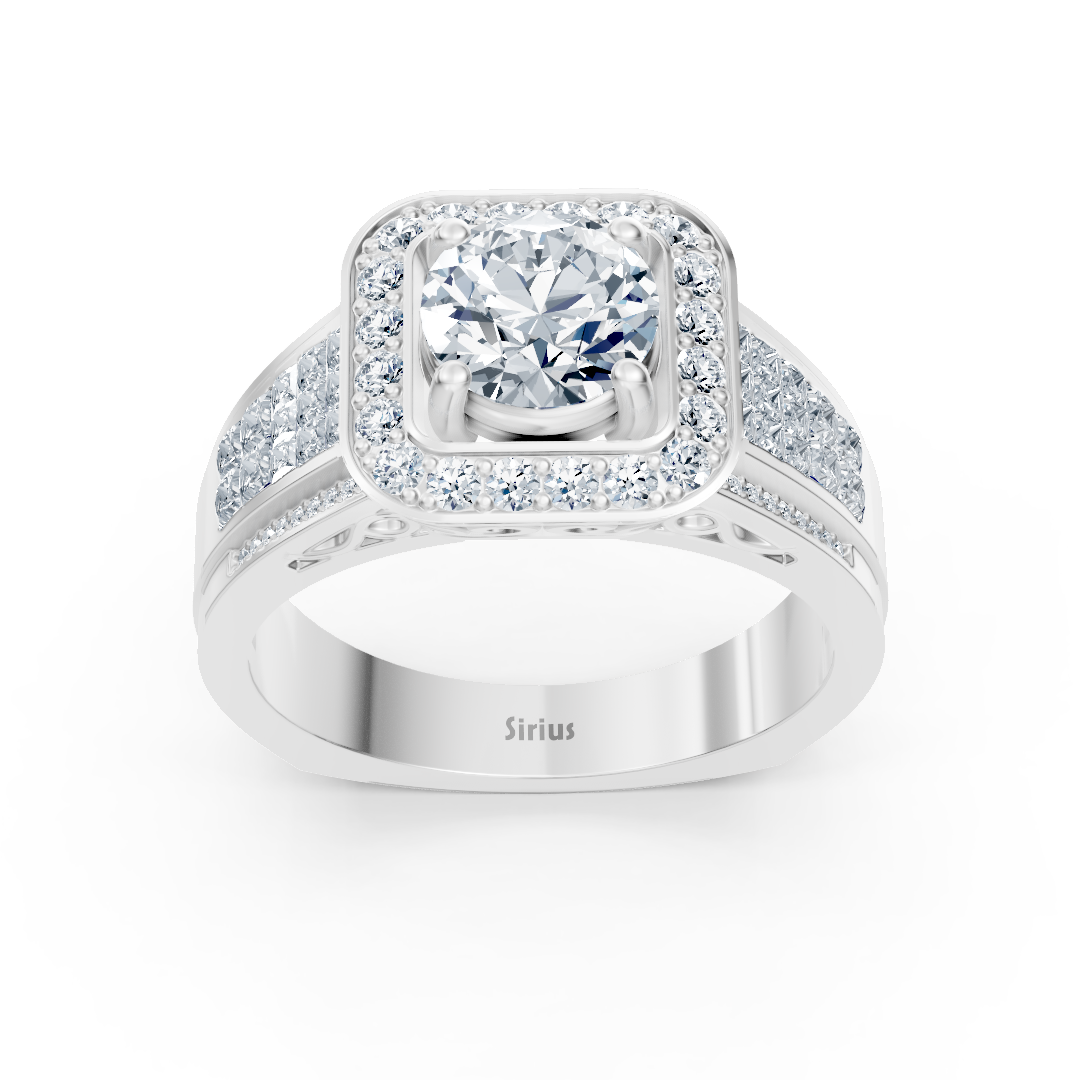 Prestigious white gold ring with a princess-cut and lab-grown diamond halo – high-quality Jewelry from Rosy Lab Diamonds