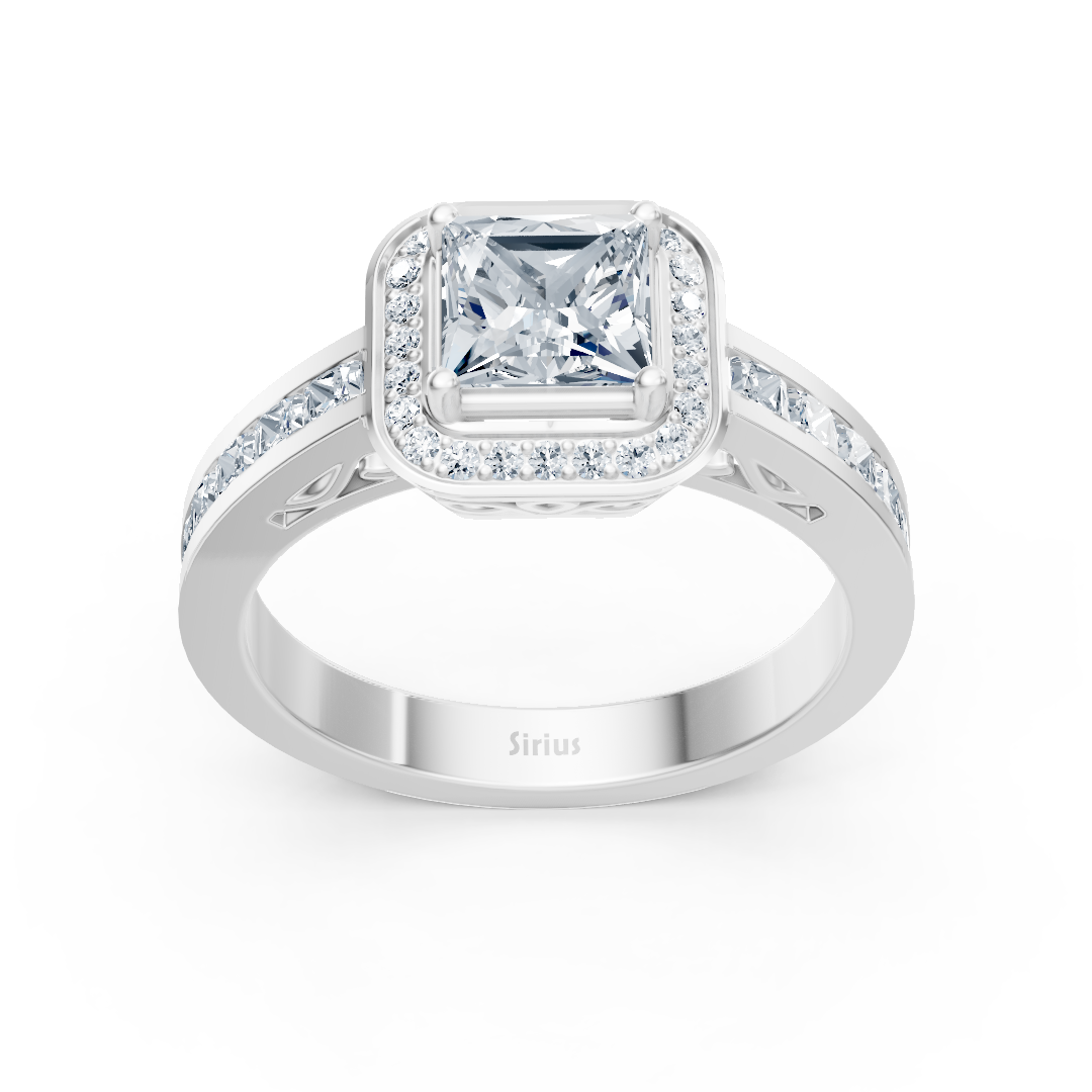 Eleganter Weißgoldring mit Princess-Schliff und zartem Halo aus Labor-Diamanten - hochwertiger Schmuck von Rosy Lab Diamonds