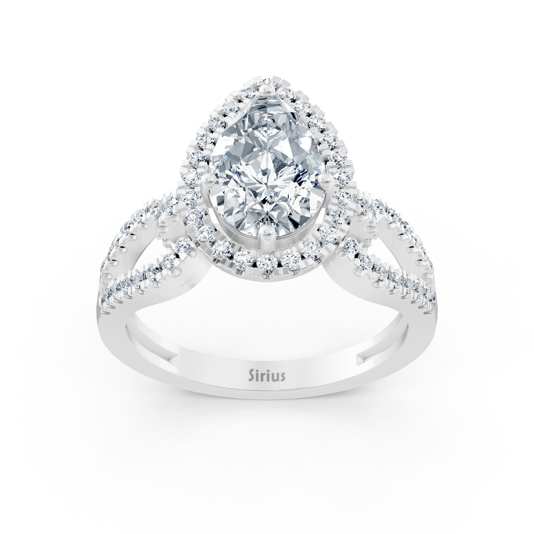 Bague en Or Blanc avec Topaze blanche taille poire et diamants pavés - 14 K - Bijoux haut de gamme de Rosy Lab Diamonds
