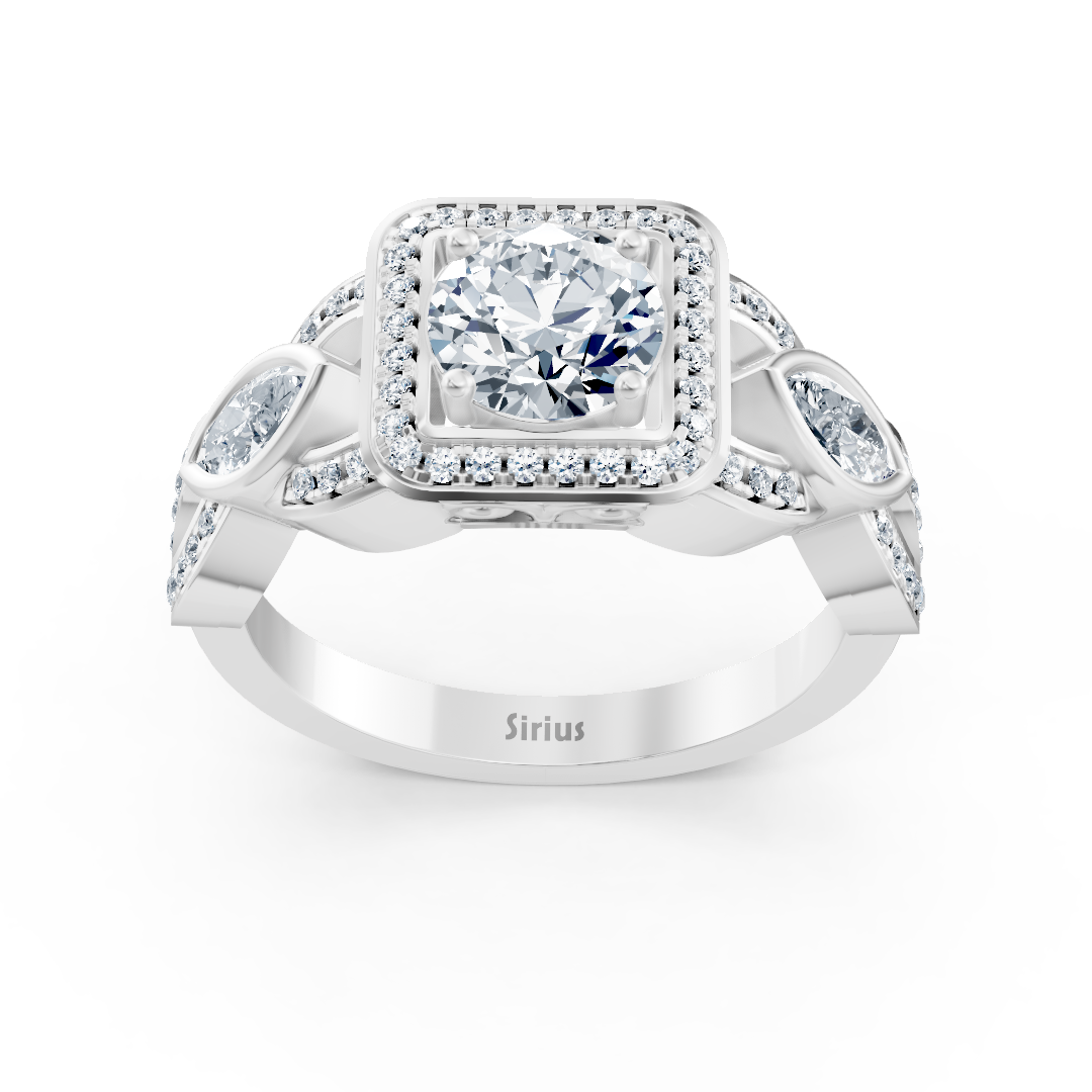 Bague en or blanc avec diamants et Émeraude – design marquise 14 carats – Bijoux haut de gamme de Rosy Lab Diamonds