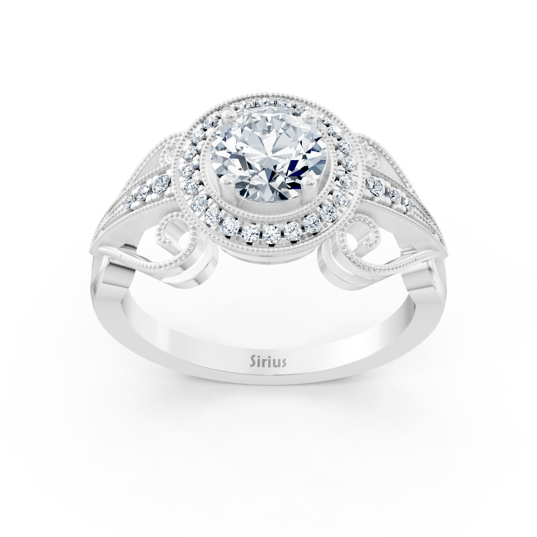 Weißgoldring mit Vintage-Ornamenten und Diamantbesatz - 14K Verlobungsring - hochwertiger Schmuck von Rosy Lab Diamonds
