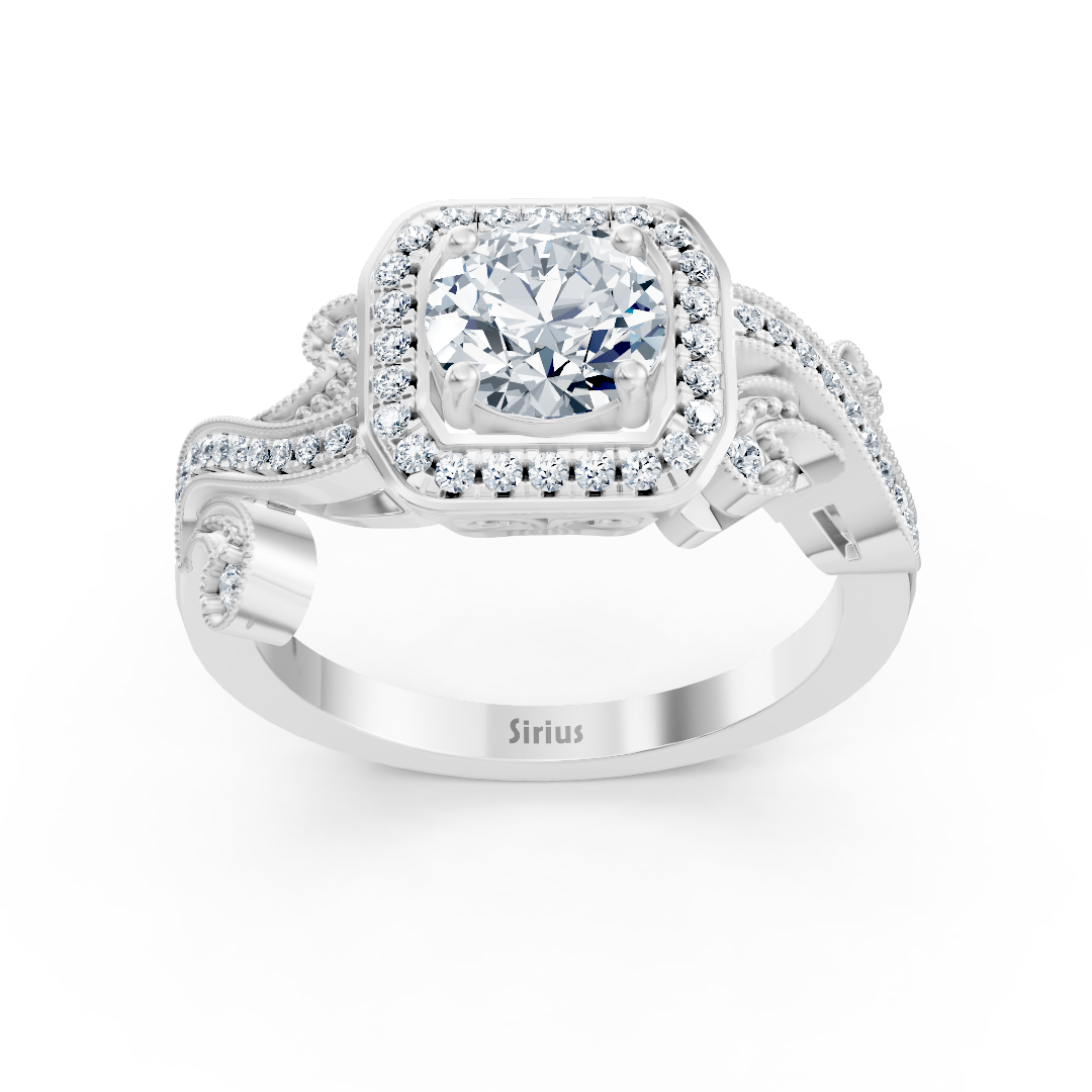 Barok tarzı pırlantalı beyaz altın yüzük - 14K Nişan Yüzüğü - Rosy Lab Diamonds'tan yüksek kaliteli Mücevher