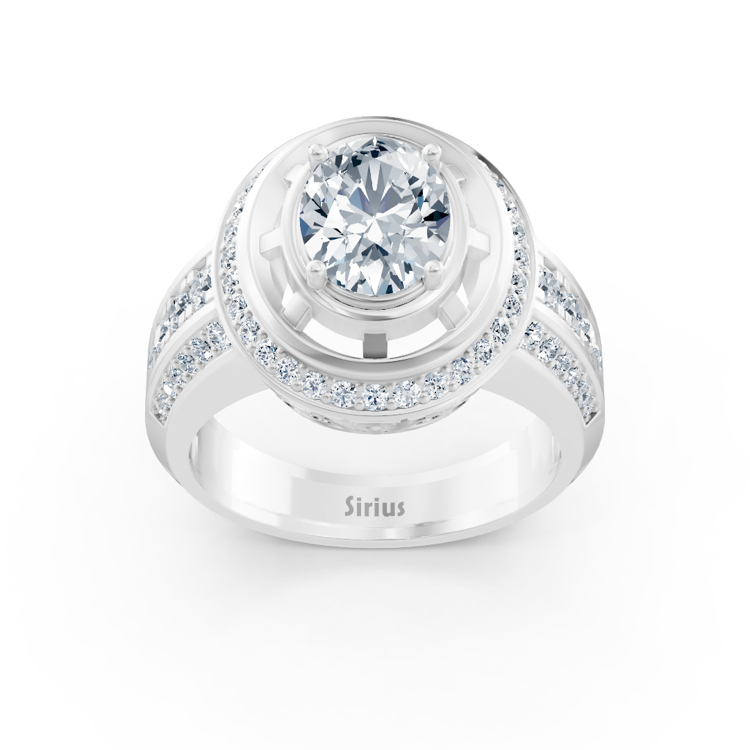 Bague majestueuse en or blanc avec topaze blanche ovale et diamants – Bijoux de haute qualité de Rosy Lab Diamonds