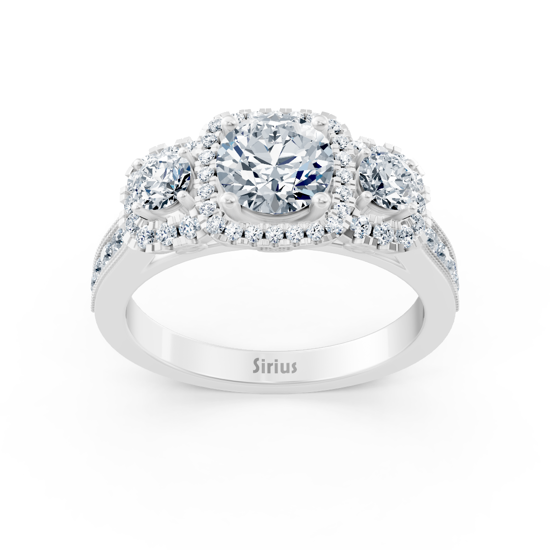 « Bague élégante en or blanc avec topaze blanche et diamants, au design à trois pierres » – Bijoux haut de gamme de Rosy Lab Diamonds