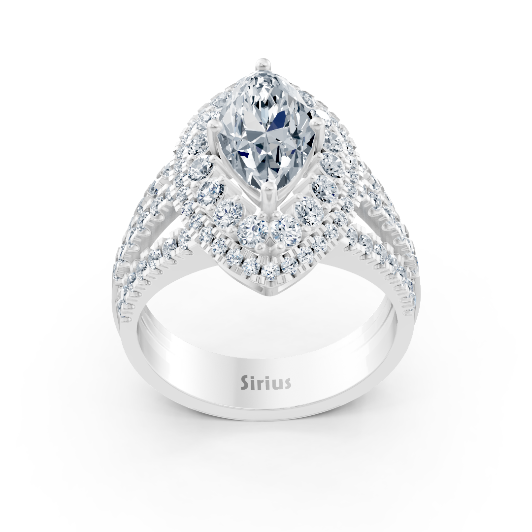 Bague extravagante en or blanc ornée d’une topaze blanche taille marquise et de diamants – bijoux haut de gamme de Rosy Lab Diamonds