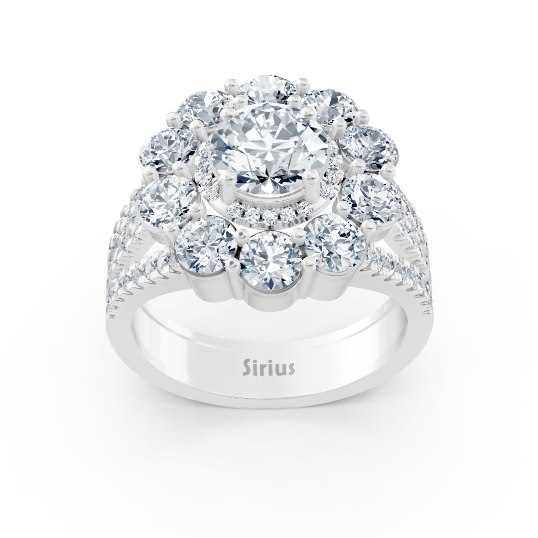 Flower-shaped white gold ring with white topaz and diamonds