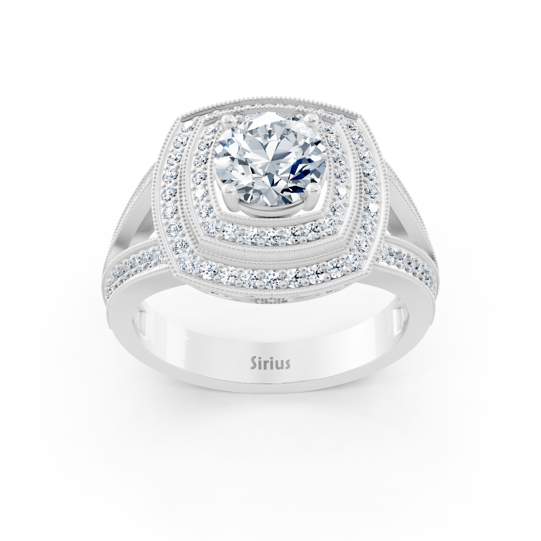 Bague en Or Blanc avec triple halo et centre en topaze blanche – Bijoux haut de gamme de Rosy Lab Diamonds