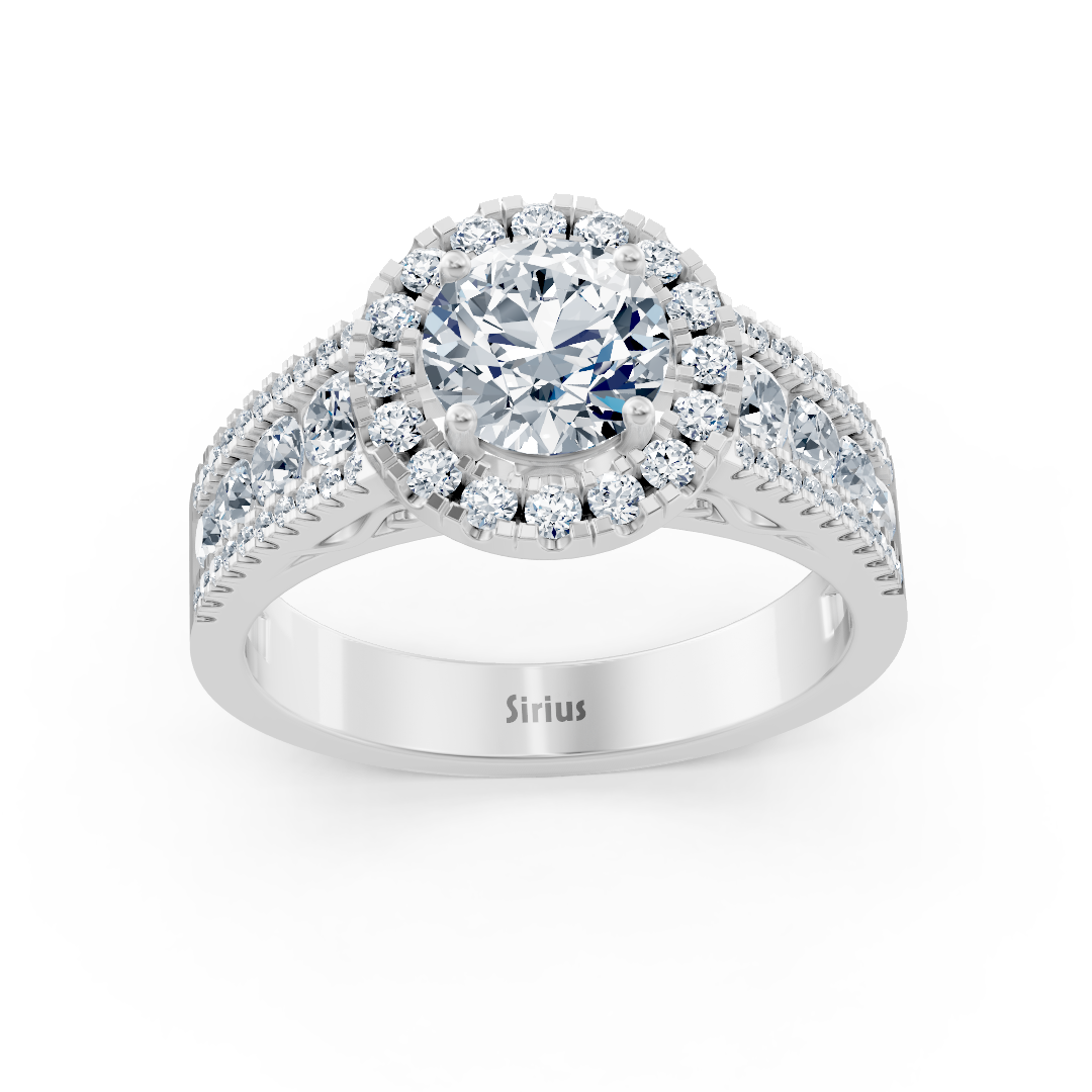 Weißgold-Halo-Ring mit Weißtopas und zweireihigem Diamantbesatz
