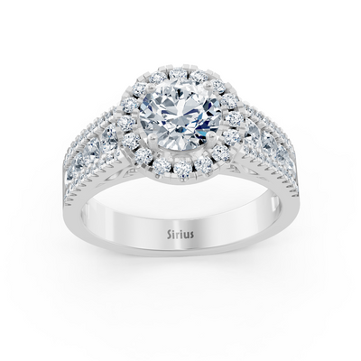 Weißgold-Halo-Ring mit Weißtopas und zweireihigem Diamantbesatz