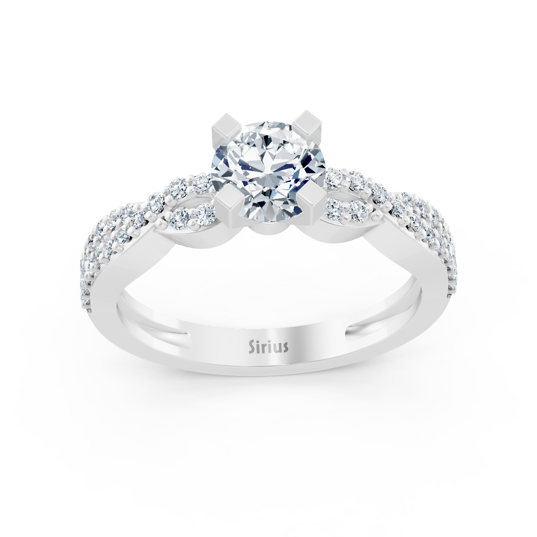 White gold ring with round diamond & pavé white topazes