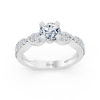 White gold ring with round diamond & pavé white topazes