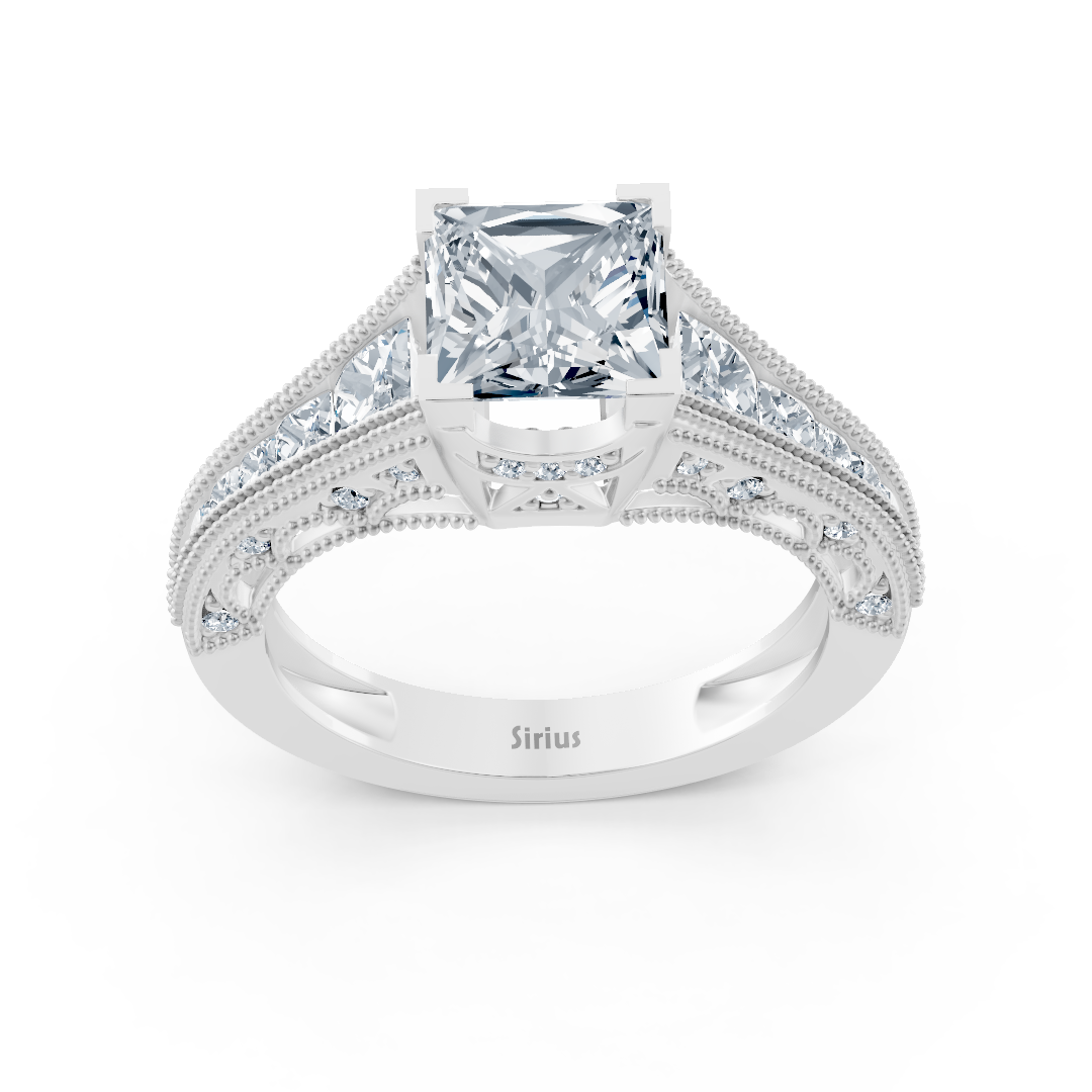 White gold ring with square & round lab-grown diamonds - high-quality Jewelry from Rosy Lab Diamonds