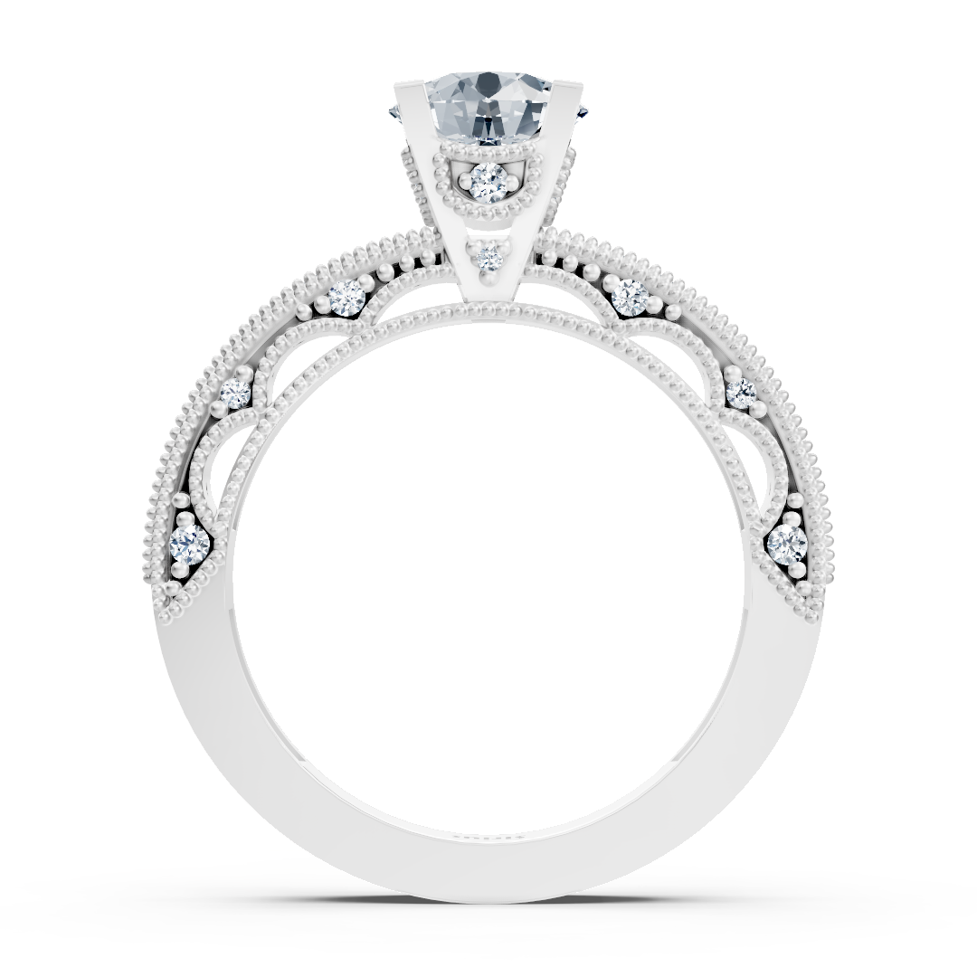 خاتم من الذهب الأبيض مع ماسات مخبرية وتوباز أبيض بأسلوب عتيق - مجوهرات فاخرة من Rosy Lab Diamonds