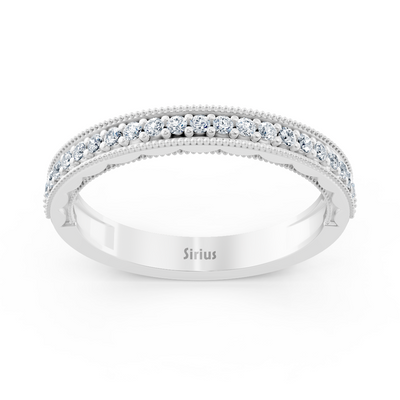0.21 carat diamond half eternity ring with milgrain details in 14 carat white gold