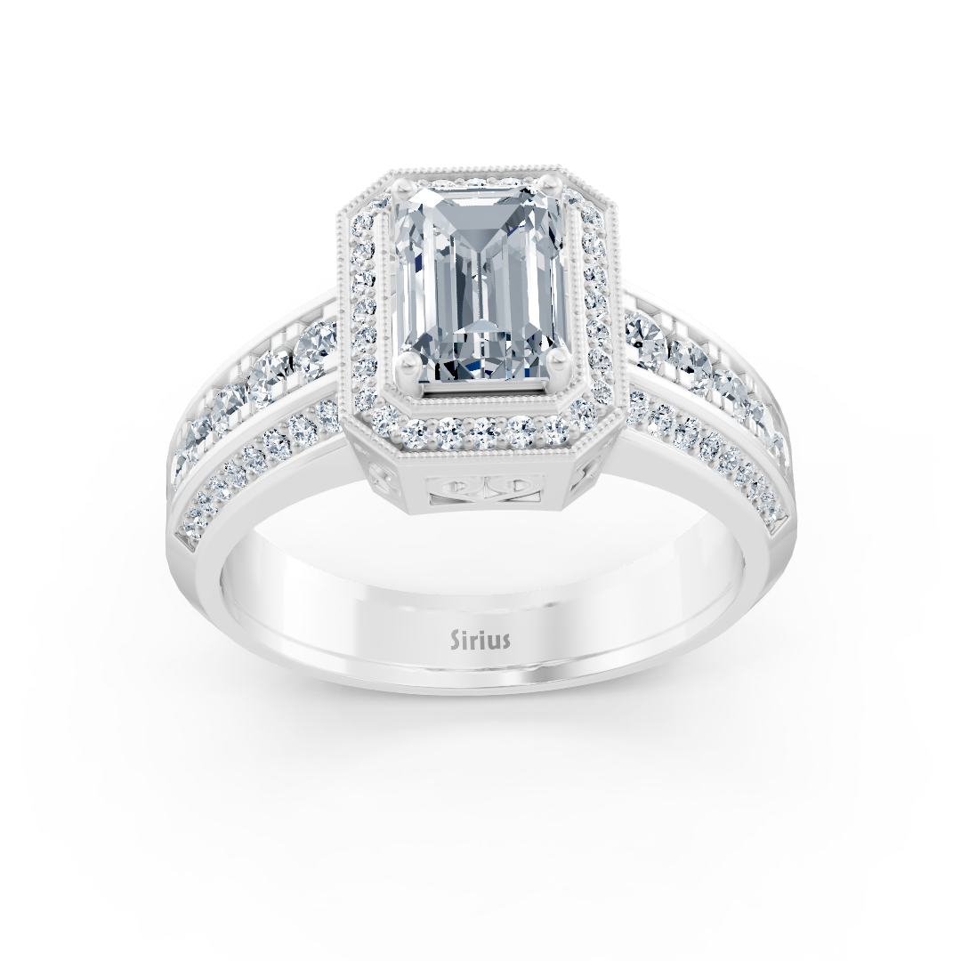 خاتم من الذهب الأبيض مع ألماس مخبري بقطع الزمرد - مجوهرات عالية الجودة من Rosy Lab Diamonds