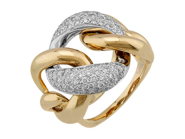 Auffälliger großer Ring mit 90 laborgezüchteten Diamanten in 14 Karat Gold
