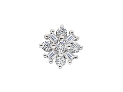Clou d'oreille exclusif avec diamants de laboratoire taille baguette et ronde en or blanc 585