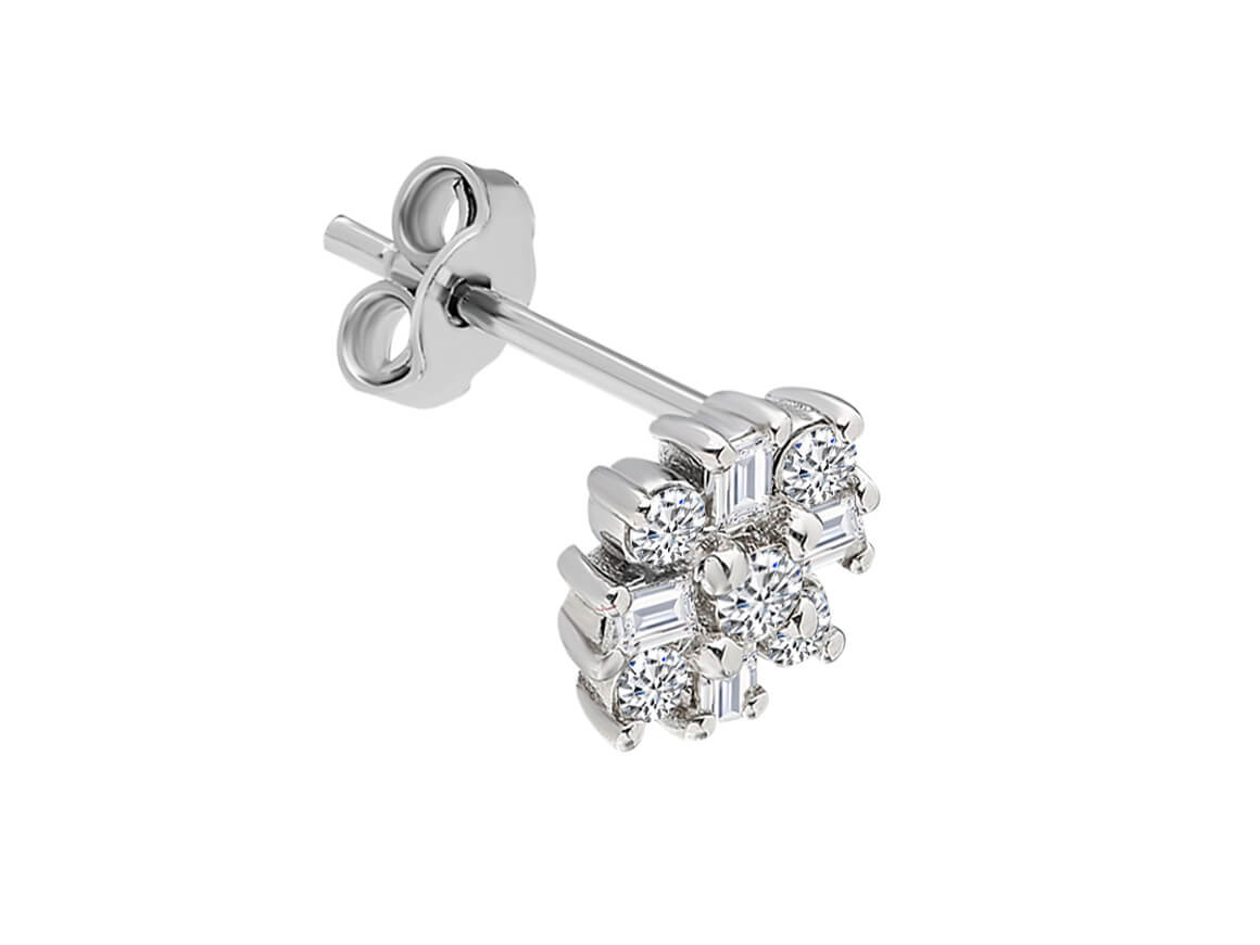 Boucles d'Oreilles Clous avec diamants de laboratoire taille baguette et Taille Brillant Rond en Or Blanc 585 - Bijoux haut de gamme de Rosy Lab Diamonds