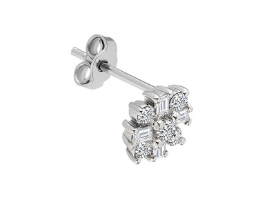 Clou d'oreille exclusif avec diamants de laboratoire taille baguette et ronde en or blanc 585