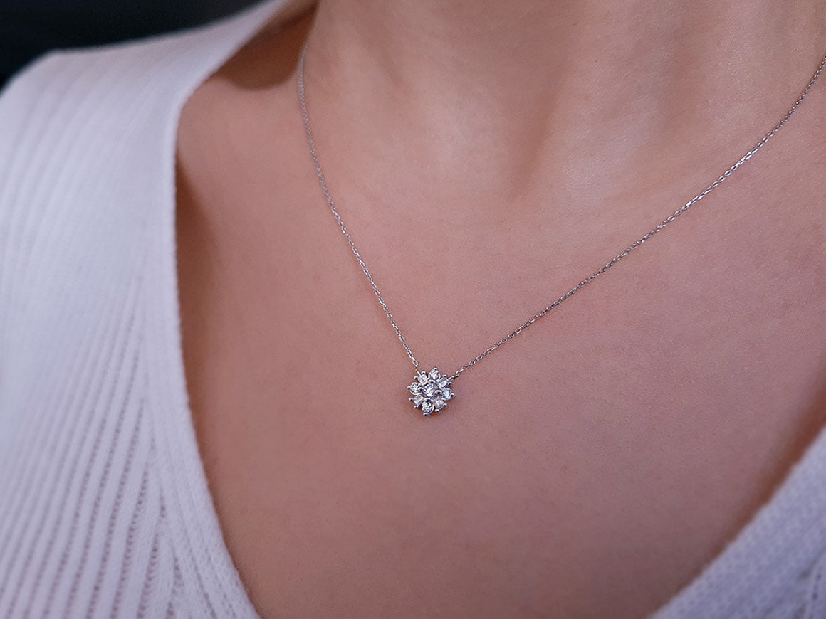 Capella-Sternkette mit Baguette- und Runddiamanten - 14K Weißgold - 23P0055 - hochwertiger Schmuck von Rosy Lab Diamonds