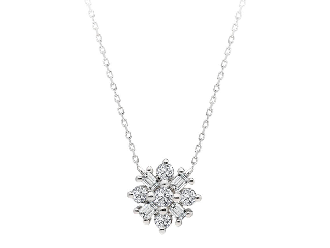 Capella-Sternkette mit Baguette- und Runddiamanten - 14K Weißgold - 23P0055 - hochwertiger Schmuck von Rosy Lab Diamonds
