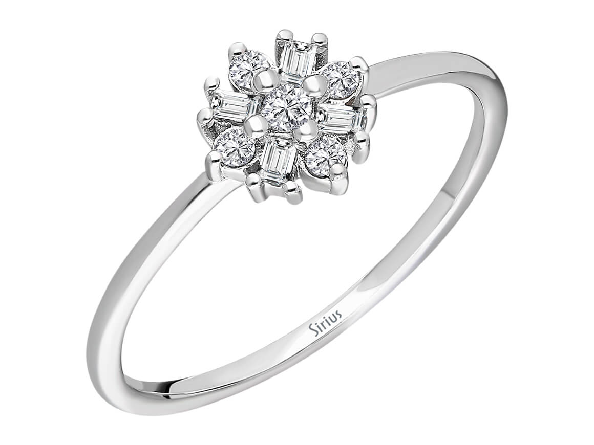 Bague diamant baguette « Capella » en or blanc 14 carats – 0,12 ct