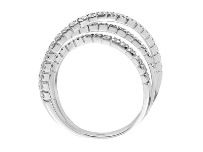 Weißgoldring mit drei überkreuzten Reihen laborgezüchteter Diamanten