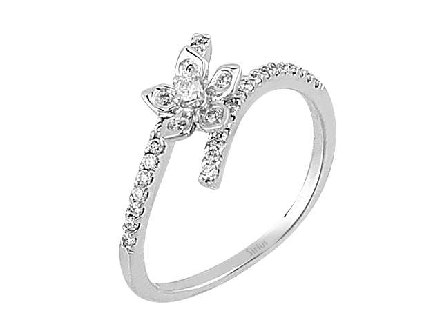Weißgold-Ring mit 1 laborgezüchteten Diamanten (0,03 Karat) und 36 kleinen laborgezüchteten Diamanten (0,23 Karat) mit Blumen-Motiv