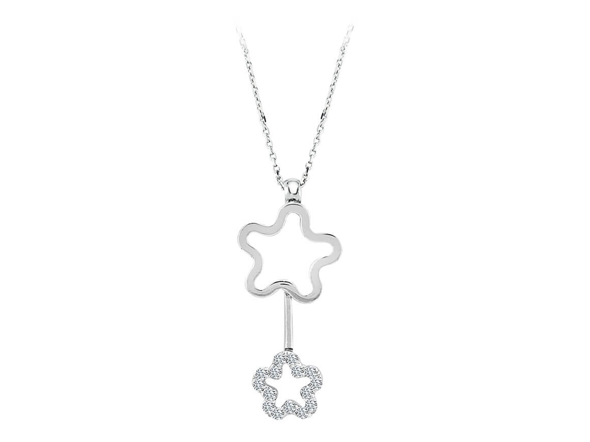 Modern flower pendant with 15 brilliants – 8K white gold