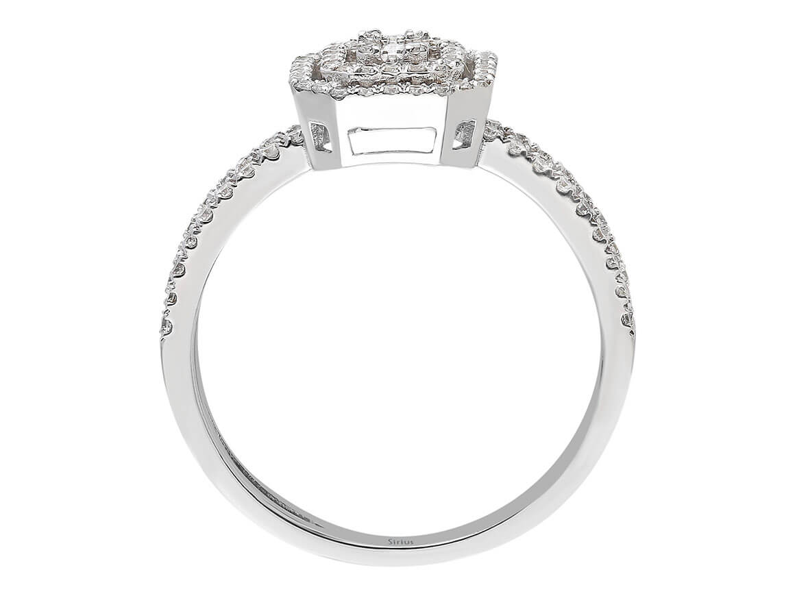 Bague en Or Blanc avec 3 diamants baguette et 90 diamants ronds – 0,41 carat – Bijoux haut de gamme de Rosy Lab Diamonds