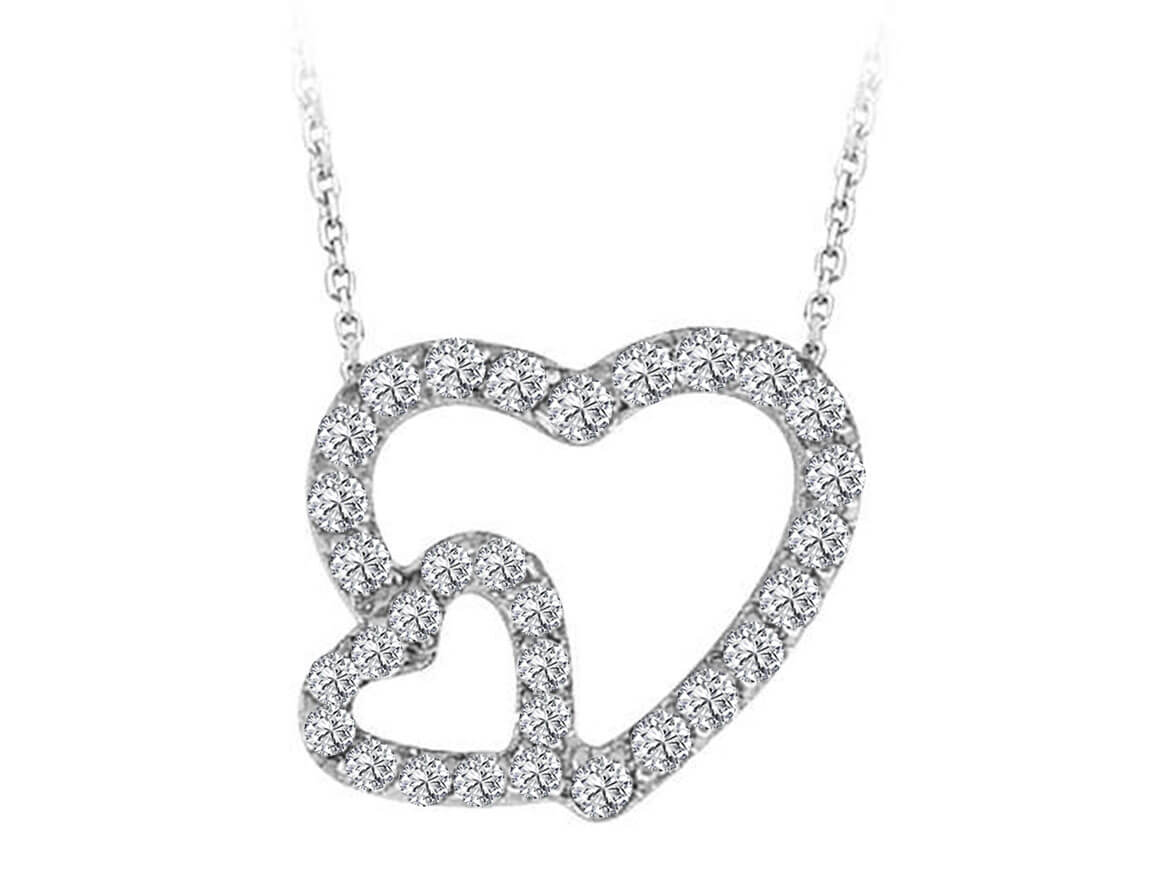 Double heart necklace with 31 lab diamonds made of 8K white gold